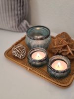 Dekoschale aus japanischem Bambusgewebe mit ´Wüstenrosen und Teelichtern