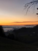 Panorama und Sonnenuntergang - Blick von der Liege bei der Ferienwohnung im Innviertel